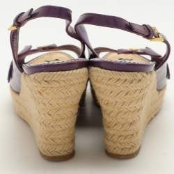 Louis Vuitton Pink Patent Floral Applique Wedge Espadrille Slingback Sandals Size 39.5