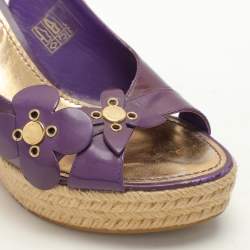 Louis Vuitton Pink Patent Floral Applique Wedge Espadrille Slingback Sandals Size 39.5
