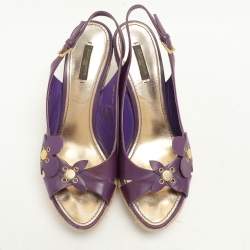 Louis Vuitton Pink Patent Floral Applique Wedge Espadrille Slingback Sandals Size 39.5