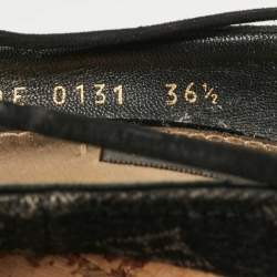 Louis Vuitton Black Monogram Denim Wedge Platform Ankle Wrap Pumps Size 36.5