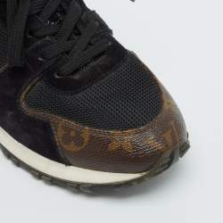 Louis Vuitton Black/Brown Mesh and Monogram Canvas Run Away Sneakers Size 36