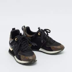 Louis Vuitton Black/Brown Mesh and Monogram Canvas Run Away Sneakers Size 36