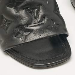 Louis Vuitton Black Leather Revival Slide Sandals Size 38.5