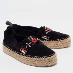 Louis Vuitton Black Suede Leather Frontier Embellished Espadrille Flats Size 38