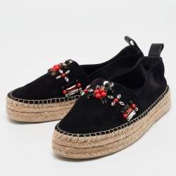 Louis Vuitton Black Suede Leather Frontier Embellished Espadrille Flats Size 38