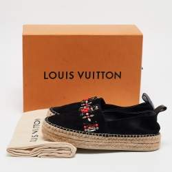 Louis Vuitton Black Suede Leather Frontier Embellished Espadrille Flats Size 38