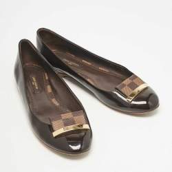 Pre Owned Louis Vuitton Brown Patent Leather Ballet Flats Size 37