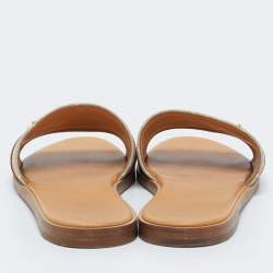Louis Vuitton Brown/Beige Fabric and Leather Lock It Flat Sandals Size 37