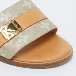 Louis Vuitton Brown/Beige Fabric and Leather Lock It Flat Sandals Size 37