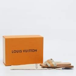 Louis Vuitton Brown/Beige Fabric and Leather Lock It Flat Sandals Size 37