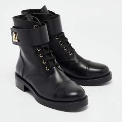 Louis Vuitton Black Leather Wonderland Flat Ranger Combat Boots Size 40