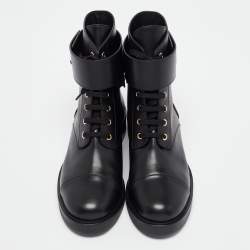 Louis Vuitton Black Leather Wonderland Flat Ranger Combat Boots Size 40