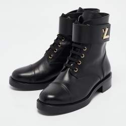 Louis Vuitton Black Leather Wonderland Flat Ranger Combat Boots Size 40