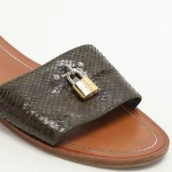 Louis Vuitton Olive Green Python Lock It Flat Slides Size 42