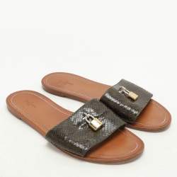 Louis Vuitton Olive Green Python Lock It Flat Slides Size 42