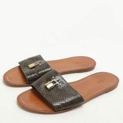 Louis Vuitton Olive Green Python Lock It Flat Slides Size 42