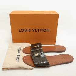 Louis Vuitton Olive Green Python Lock It Flat Slides Size 42