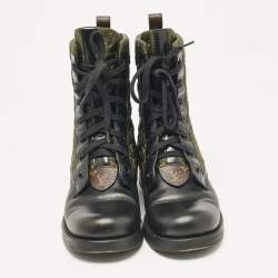 Pre Owned Louis Vuitton Black/Green Canvas and Leather Metropolis Combat Boots Size 41