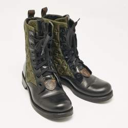 Pre Owned Louis Vuitton Black/Green Canvas and Leather Metropolis Combat Boots Size 41