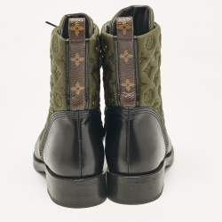 Pre Owned Louis Vuitton Black/Green Canvas and Leather Metropolis Combat Boots Size 41