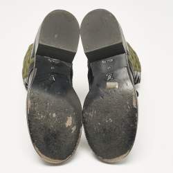 Pre Owned Louis Vuitton Black/Green Canvas and Leather Metropolis Combat Boots Size 41
