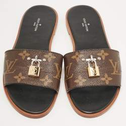 Louis Vuitton Brown Monogram Canvas Lock It Flat Slides Size 37