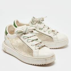 Louis Vuitton White/Green Monogram Leather and PVC Time Out Sneakers Size 38