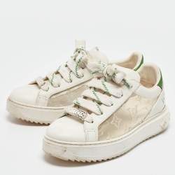 Louis Vuitton White/Green Monogram Leather and PVC Time Out Sneakers Size 38