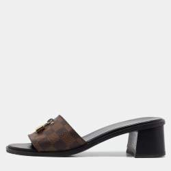 Pre Owned Louis Vuitton Brown Coated Canvas Lock It Slide Sandals Size 40