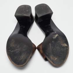 Pre Owned Louis Vuitton Brown Coated Canvas Lock It Slide Sandals Size 40