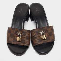 Pre Owned Louis Vuitton Brown Coated Canvas Lock It Slide Sandals Size 40
