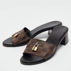 Pre Owned Louis Vuitton Brown Coated Canvas Lock It Slide Sandals Size 40
