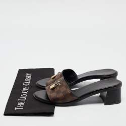 Pre Owned Louis Vuitton Brown Coated Canvas Lock It Slide Sandals Size 40