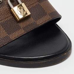 Pre Owned Louis Vuitton Brown Coated Canvas Lock It Slide Sandals Size 40