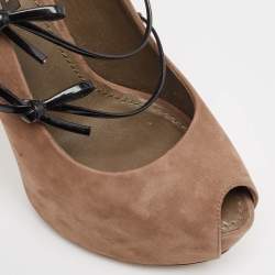 Louis Vuitton Brown Nubuck Leather Bow Detail Peep Toe Slingback Pumps Size 36 