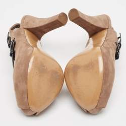 Louis Vuitton Brown Nubuck Leather Bow Detail Peep Toe Slingback Pumps Size 36 