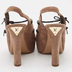 Louis Vuitton Brown Nubuck Leather Bow Detail Peep Toe Slingback Pumps Size 36 