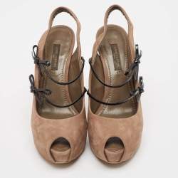 Louis Vuitton Brown Nubuck Leather Bow Detail Peep Toe Slingback Pumps Size 36 