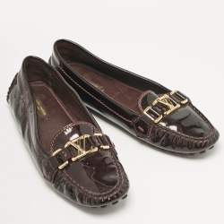 Louis Vuitton Brown Patent Leather Oxford Loafers Size 39