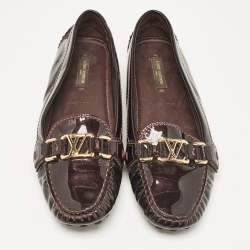 Louis Vuitton Brown Patent Leather Oxford Loafers Size 39