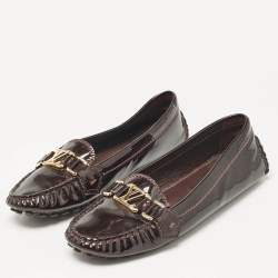 Louis Vuitton Brown Patent Leather Oxford Loafers Size 39