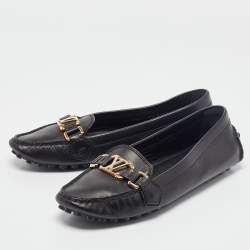 Pre Owned حذاء باليرينا فلات أوكسفورد لوي فيتون جلد أسود مقاس 38.5