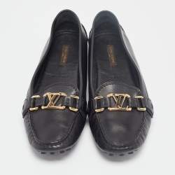 Pre Owned حذاء باليرينا فلات أوكسفورد لوي فيتون جلد أسود مقاس 38.5