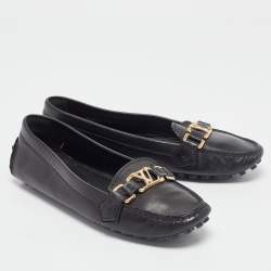 Pre Owned حذاء باليرينا فلات أوكسفورد لوي فيتون جلد أسود مقاس 38.5