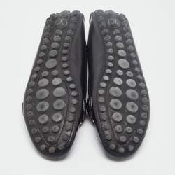 Pre Owned حذاء باليرينا فلات أوكسفورد لوي فيتون جلد أسود مقاس 38.5