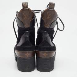 Louis Vuitton Black Suede and Monogram Canvas Laureate Desert Boots Size 39