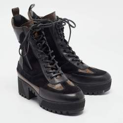 Louis Vuitton Black Suede and Monogram Canvas Laureate Desert Boots Size 39