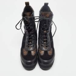 Louis Vuitton Black Suede and Monogram Canvas Laureate Desert Boots Size 39