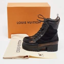 Louis Vuitton Black Suede and Monogram Canvas Laureate Desert Boots Size 39