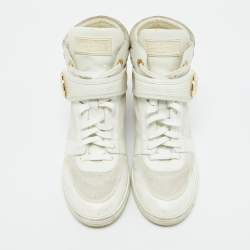 Louis Vuitton White Epi Leather and Suede Postmark Wedge Sneakers Size 39